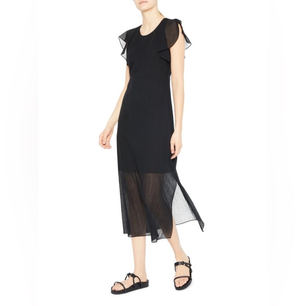 Theory Cotton Ruffle Maxi Dress in Black | Size 4